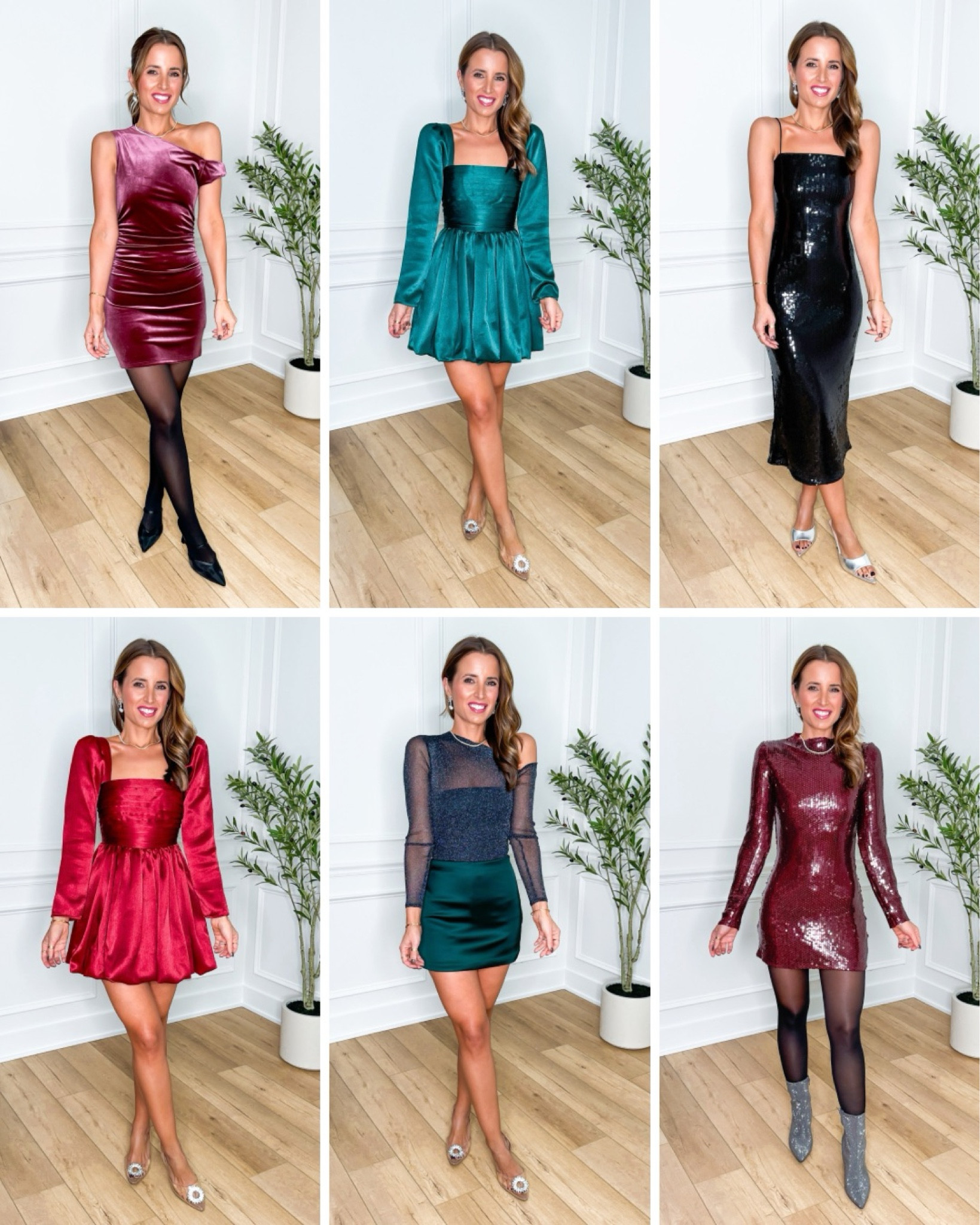 Abercrombie wedding guest dresses. Christmas party outfits. Christmas party dresses. Holiday party outfits. Holiday party dresses. Sequin dress. Fall wedding guest. Winter wedding guest. Green dress. Cocktail dresses. Knee high boots - I sized up half a size for socks. 

*I am 5’3, 110, 32b*

Top Row:
Left: XXS petite
Middle: XXS regular in green (green gives me an extra couple of inches so it’s personal preference on the length)
Right: XXS petite w/ adjustable straps. Fabric isn’t itchy and has some ‘give’ - you could probably size down if in-between sizes.

Bottom row:
Left: XXS petite - notice it’s a smidge shorter than the green, which is regular length! 
Middle: XXS in bodysuit and skort
Right: XXS regular - runs short so I sized up in length


#LTKCyberWeek #LTKParties #LTKHoliday