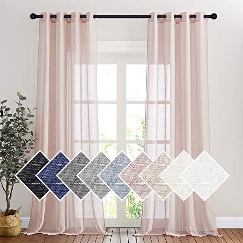 NICETOWN Linen Textured Semi Sheer Bedroom Curtains, Grommet Top Flew to Floor Thick Semitranspar... | Amazon (US)