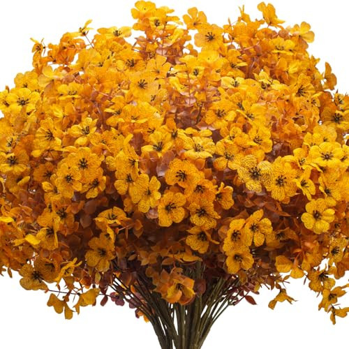 16 Bundles Artificial Fall Mums Outdoor UV Resistant, Fake Silk Plants No Fade Faux Greenery for Garden Porch Patio - Autumn Thanksgiving Christmas Home Decor (Fall Yellow) | Amazon (US)