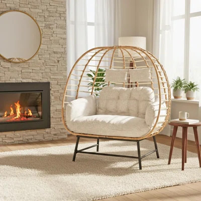 MICLEED 2-Person Patio Wicker Egg Chair With Cushions | Wayfair North America