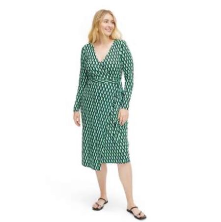 Women's Long Sleeve Midi Arrow Geo Green Wrap Dress - DVF for Target

#LTKover40 #LTKfindsunder50