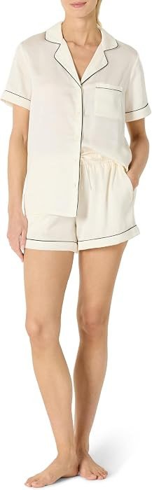 Amazon Essentials Women's Satin Short Sleeve Button-Down Top and Short Sleepwear Pajama Set | Amazon (US)