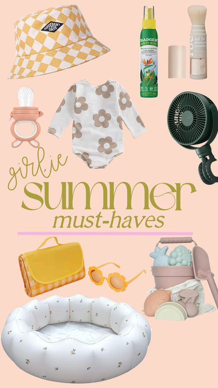 summer must haves [girl version] • sunscreen + bug spray, hat and swimmie, fan, playmat, summer toys + pool, sunnies and a way to cool off!

#LTKkids #LTKbaby #LTKfamily
