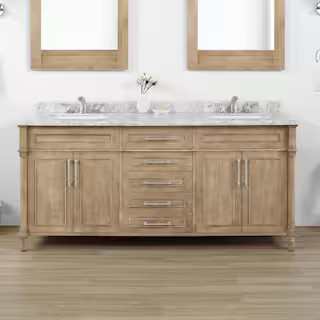 Aberdeen 72 in. Double Sink Freestanding Antique Oak Bath Vanity with Carrara Marble Top (Assembl... | The Home Depot