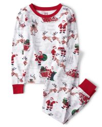 Unisex Kids Matching Family Santa Reindeer Snug Fit Cotton Pajamas - white | The Children's Place