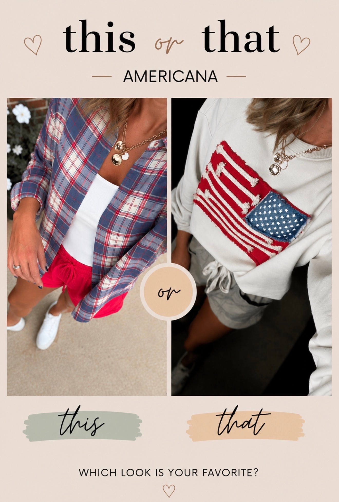 Which 🇺🇸 outfit is more your style?! 
Button down/ small
Shorts/ medium
Sweatshirt/ small

#LTKSeasonal #LTKOver40 #LTKootd