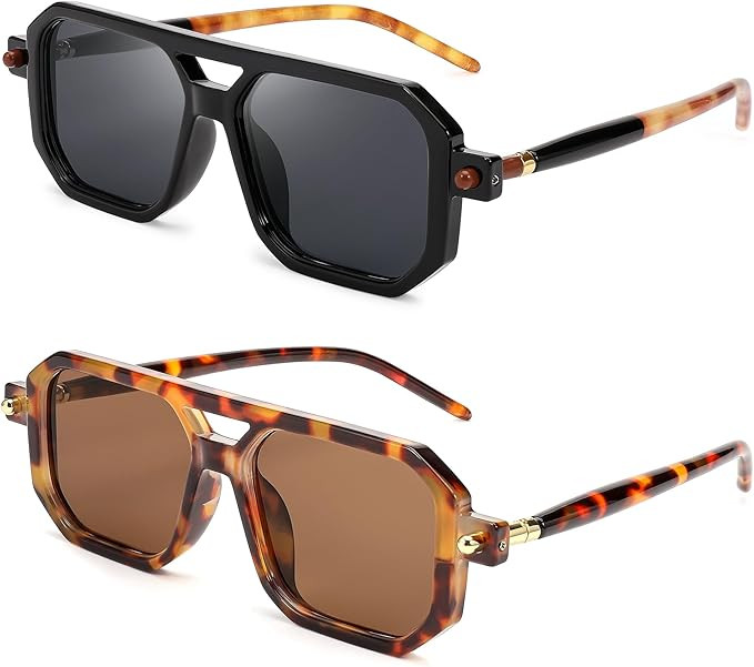 FEISEDY Vintage Square 70s Flat Aviator Sunglasses Women Men Classic Retro Stylish Frame UV400 Su... | Amazon (US)