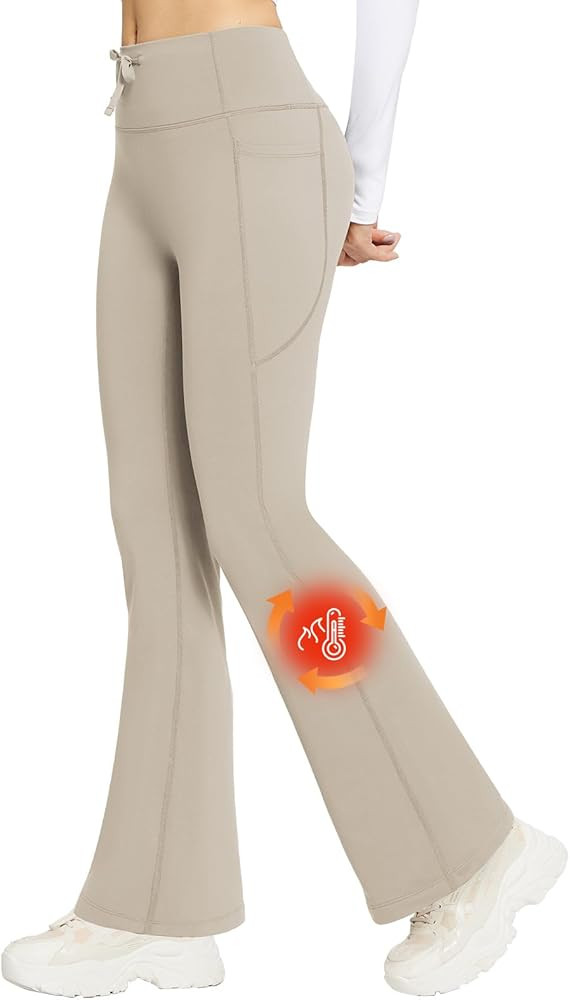 BALEAF Women's Fleece Lined Pants Winter Thermal Warm Hiking Yoga Pants with Zipper Pockets Bootc... | Amazon (US)