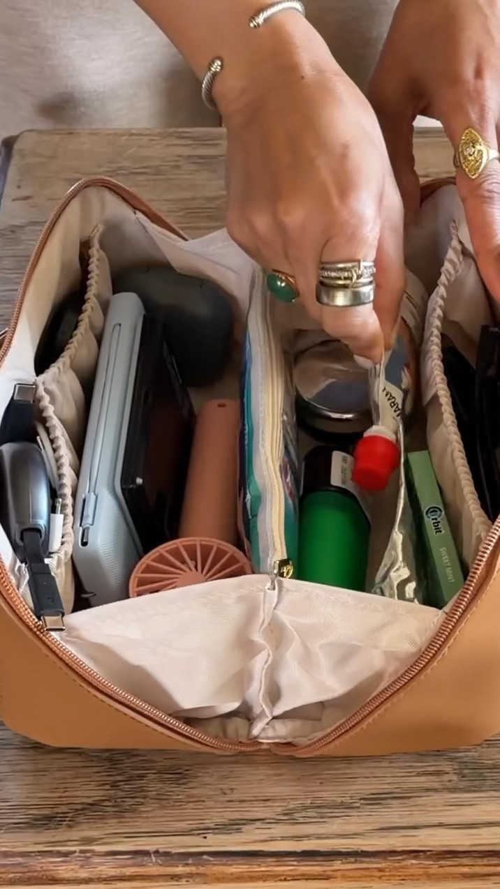 It’s a makeup bag but I call it my “airplane bag”. Pouches organize my stuff for the flight: cords, wipes, glasses, electrolytes, sani, lip balm, hand cream, snacks… everything! They stopped making the Beis one but this is identical and half the price! 



#LTKTall