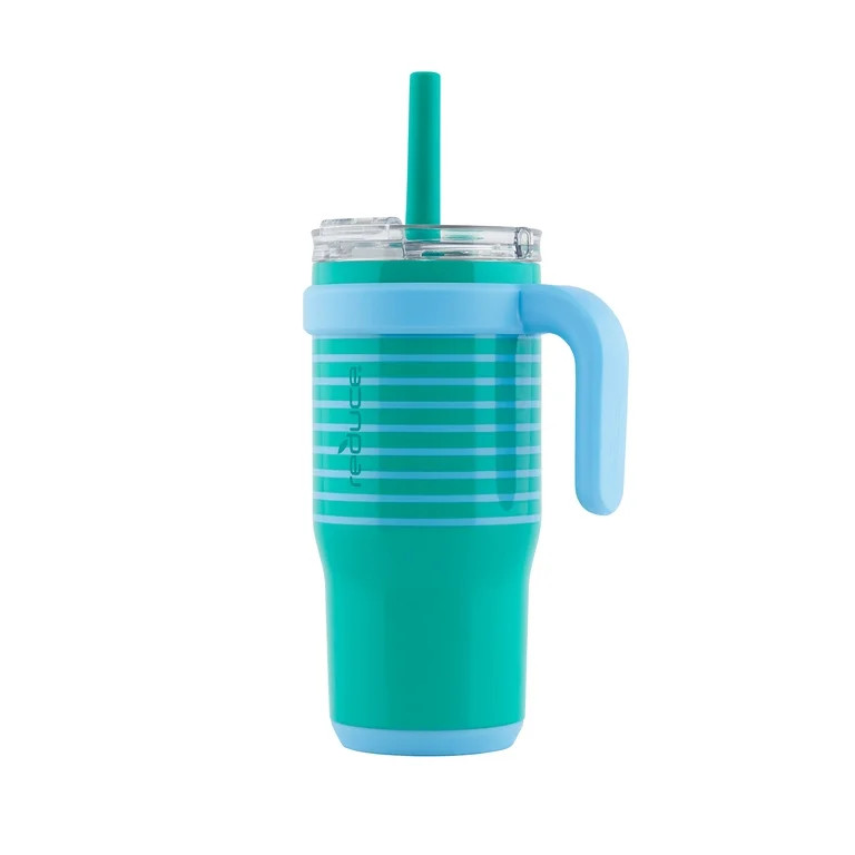 Reduce Insulated Stainless Steel Coldee Mug with Lid and Spill-Proof Straw, Teal Stripes, 18 oz. | Walmart (US)