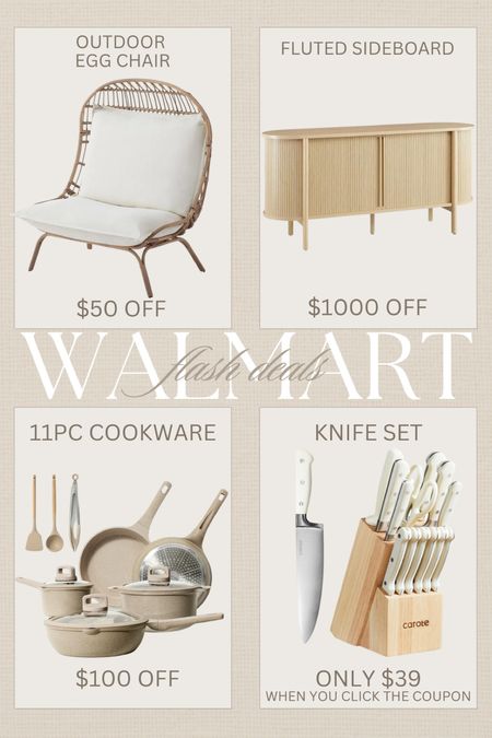 Walmart flash deals going on today!

#eggchair #furniture #knifeset #cookware #sideboard #fluted #patiochair #walmarthome #walmartfind #walmart 

#LTKFindsUnder100 #LTKSaleAlert #LTKHome