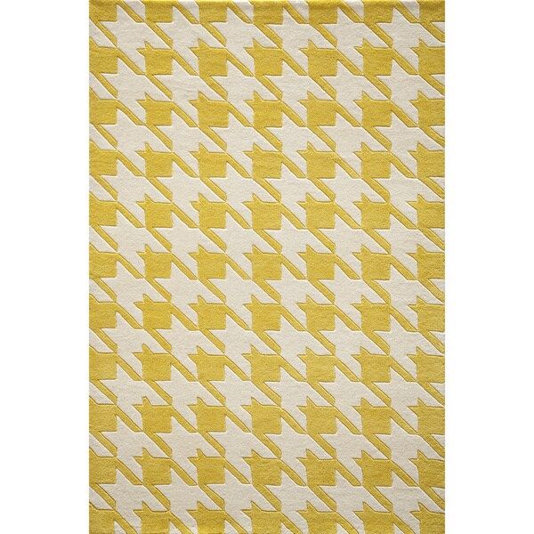 Cosmopolitan Houndstooth Yellow Hand-tufted Wool Rug (8' x 10') | Bed Bath & Beyond