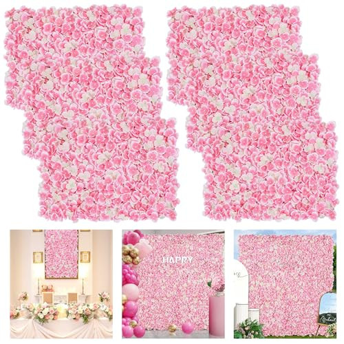 Pink Flower Wall Panel Background - 6 Packs Flowers Backdrops Spring Tea Party Girls Birthday Princess Wedding Bridal Shower Pink Floral Anniversary Ceremony Decor | Amazon (US)
