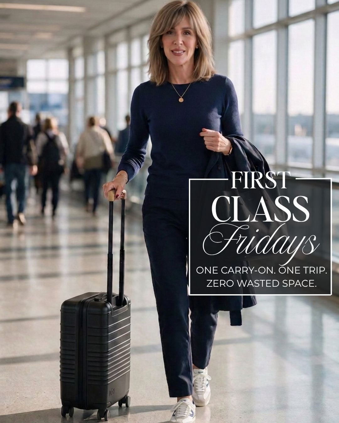 Welcome back to another another First Class Fridays ✈️

This week is all about packing with intention.  

Choose a color palette and build layers and pieces around those colors so everything works together.  I never pack outfits.  Just pieces that can coordinate with one another. 

👚striped tee in navy and cream

👚cashmere sweater

🧥 short trench coat

👖pull on ponte pant

👟 walking sneaker

🧳 luggage that can hold a ton and still not leave you having to check your bag. 

These sneakers are so comfy, but I’d suggest a half size up for the perfect fit!

#LTKootd #LTKTravel #LTKOver40