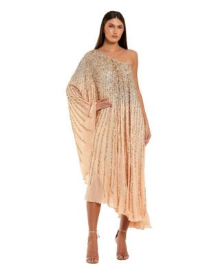 Mac Duggal Women's One Shoulder Ombre Sequin Kaftan Dress - Champagne gold | Macy's