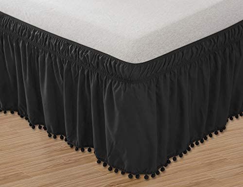 Elegant Comfort Luxury Top-Knot Tassle Pompom Fringe Ruffle Bed Skirt -Wrap Around Style- Elastic... | Amazon (US)