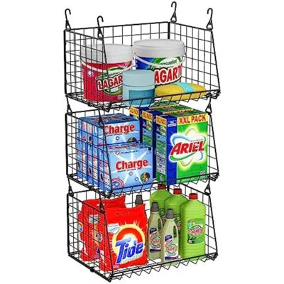 3-Pack Hanging Laundry Room Organizaton：Foldable Laundry Basket Wire Basket With 360°Rotating Hooks Space Saving Over Washer And Dryer Shelves - Laund | Wayfair North America