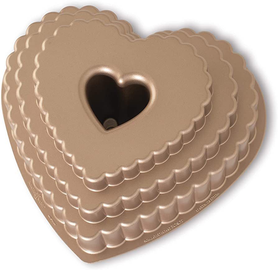 Nordic Ware Cast Bundt Bakeware Tiered Heart, 12-Cup, Toffee | Amazon (US)