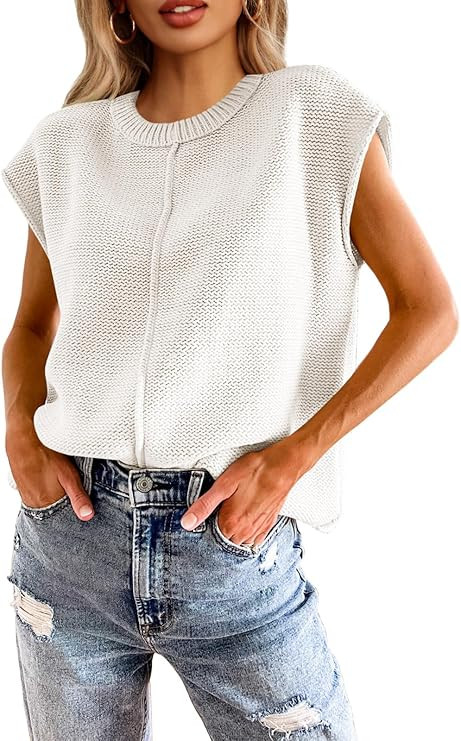 Saodimallsu Womens Summer Cap Sleeve Tops Casual Crew Neck Loose Fit Knit Lightweight Sweater Pul... | Amazon (US)