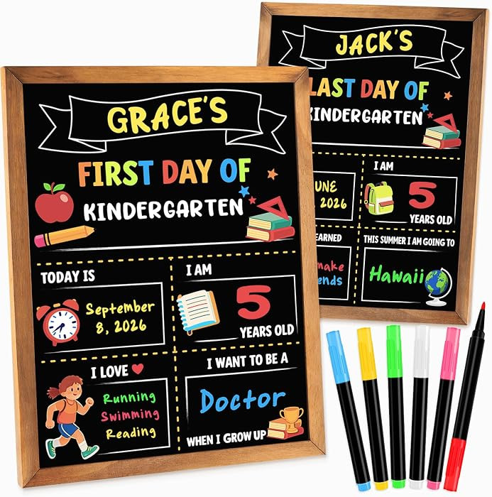 First Day of School Sign Board, 14 x 10.4 Inch, with 6 Liquid Chalk Markers | Amazon (US)