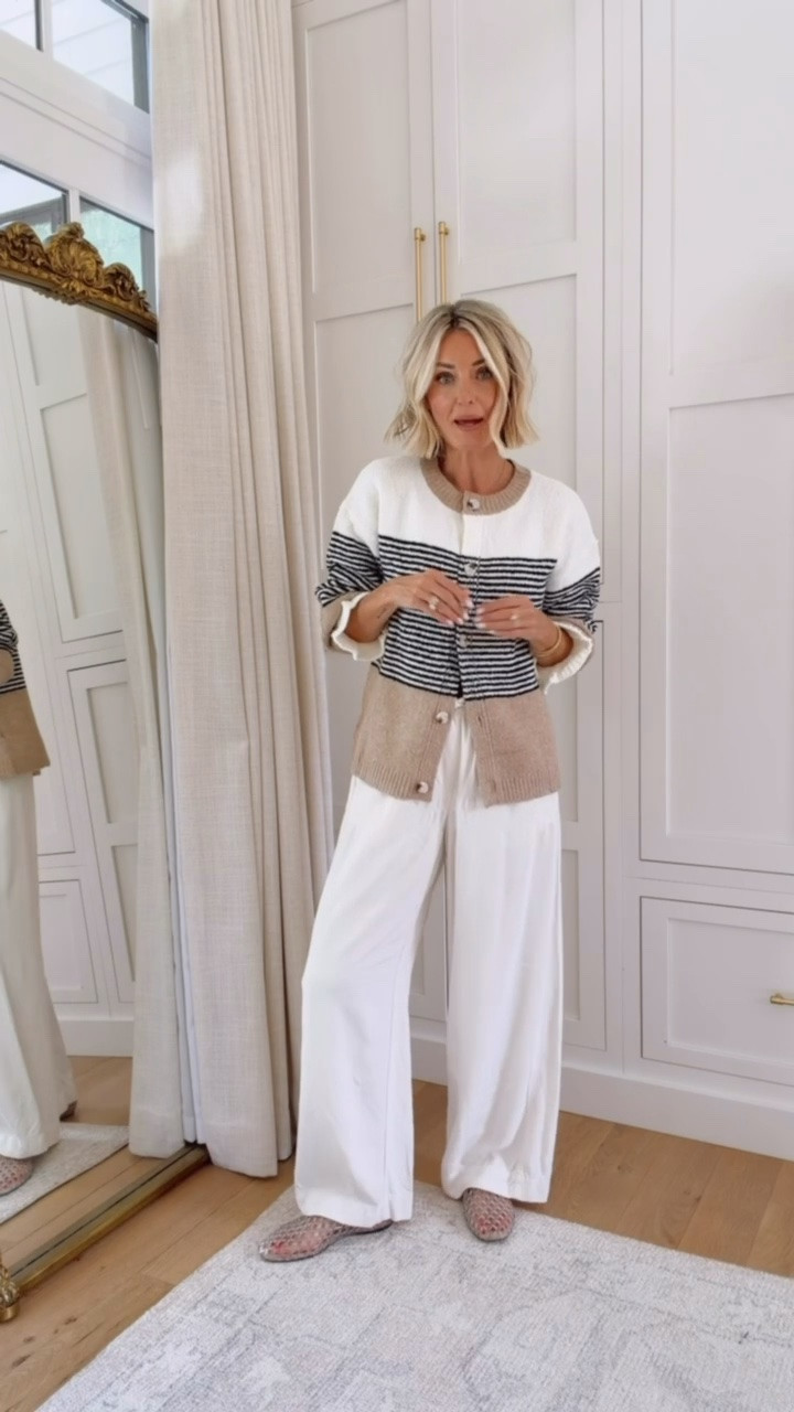 This might be one of my best Amazon sweater finds! I love the fit, and all the neutral colors together! The stripes is a nice a touch of pattern! So excited about this! Wearing S!

Loverly Grey, Amazon, cardigan, fall cardigan, fall workwear, jelly flats, wide leg pants

#LTKSeasonal #LTKWorkwear