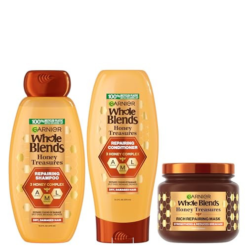Garnier Whole Blends Honey Treasures Repairing Shampoo, Conditioner + Hair Mask Set for Dry, Damaged Hair (3 Items), 1 Kit (Packaging May Vary) | Amazon (US)