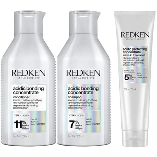 Redken Acidic Bonding Concentrate Shampoo, Conditioner & Treatment Set For Damaged and All Hair Types - Repair and Strengthen Weak Hair Bonds With Citric Acid | Amazon (US)