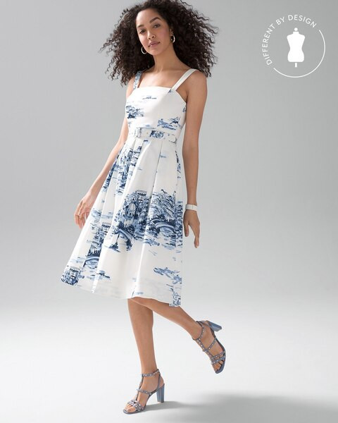 Toile Poplin Fit & Flare Dress | White House Black Market