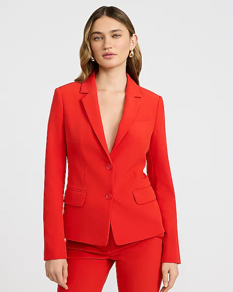 Editor Signature Stretch Fitted Two Button Blazer | Express