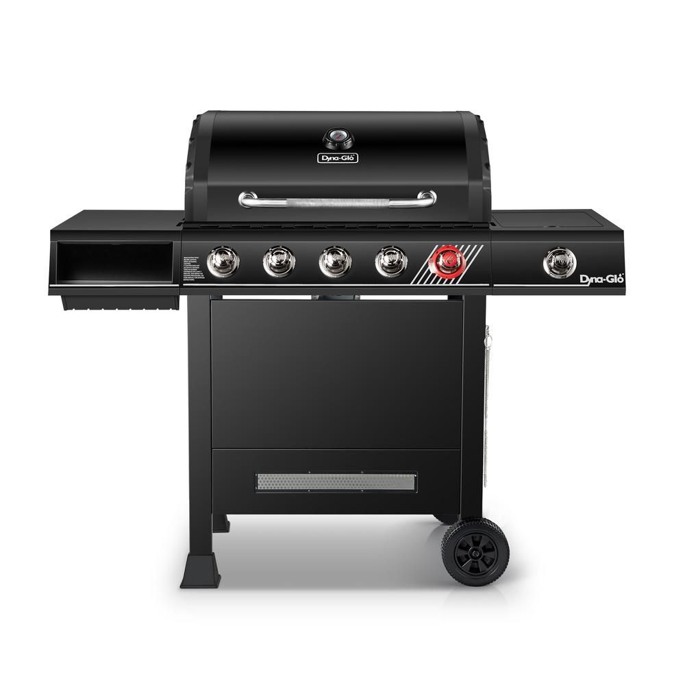 5-Burner Propane Gas Grill in Matte Black with Sear Burner and Side Burner | The Home Depot