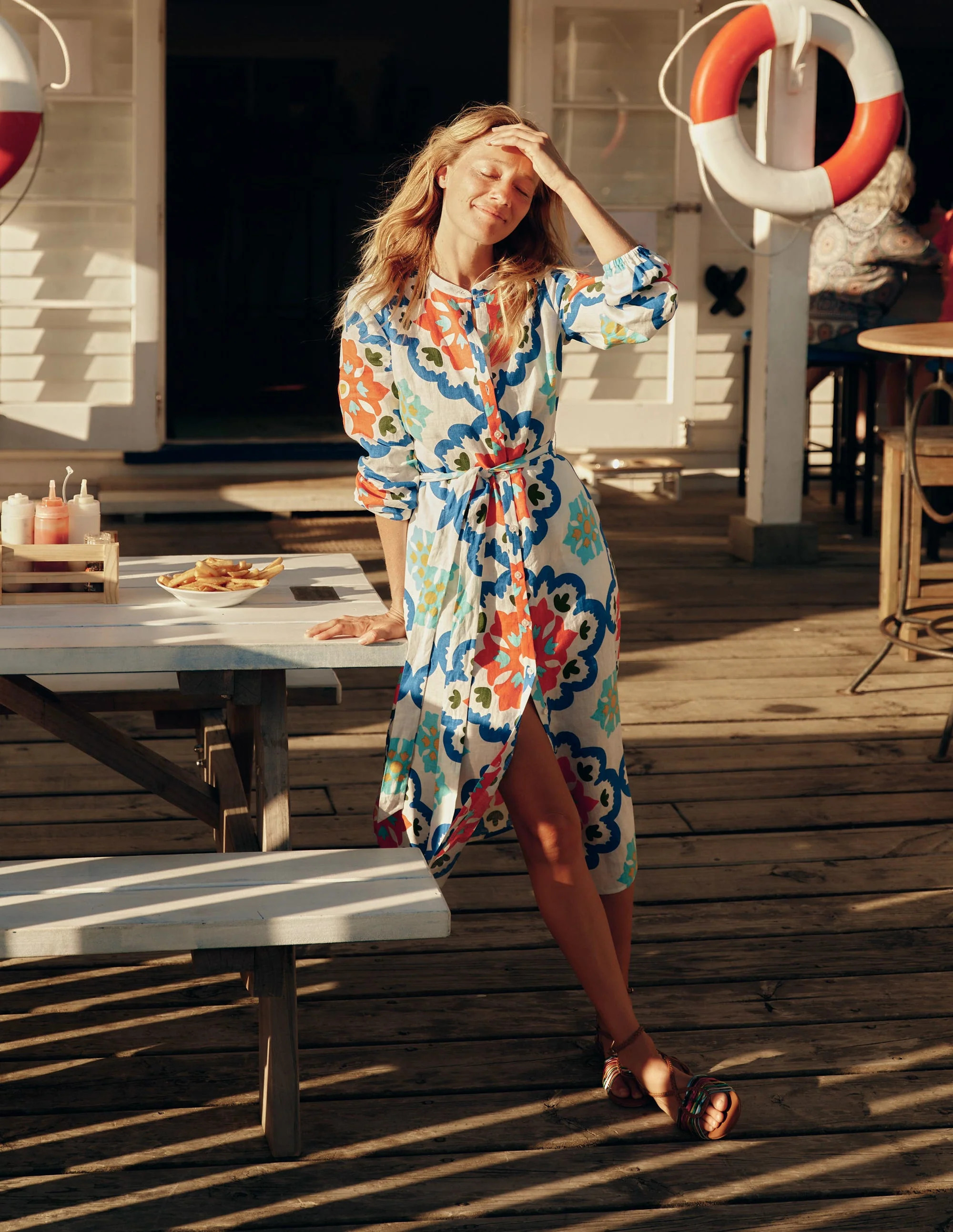 Straight Linen Shirt Dress-Ivory, Bloom Geo | Boden (US)