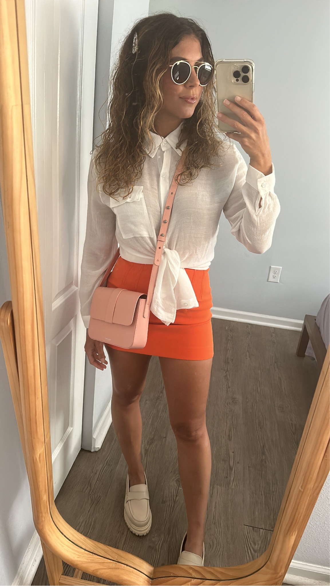 Florida Gyal vibes- love orange in any season but especially in summertime with a crisp white and pink combo 🧡🤍🩷 I’m wearing an S in the button down and in topshop skirts I go up and get a UK6 since it runs a little smaller 

#LTKSeasonal #LTKstyletip