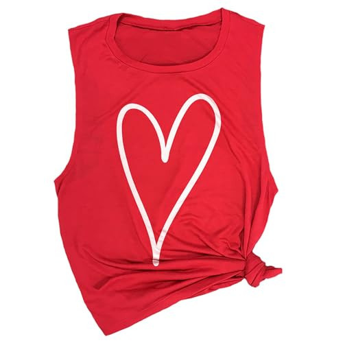 Hand Drawn Heart Women's Workout Muscle Tee - Sleeveless Active Wear, Funny Gym Top & Yoga Tank, Valentines Workout Tank Top Red | Amazon (US)