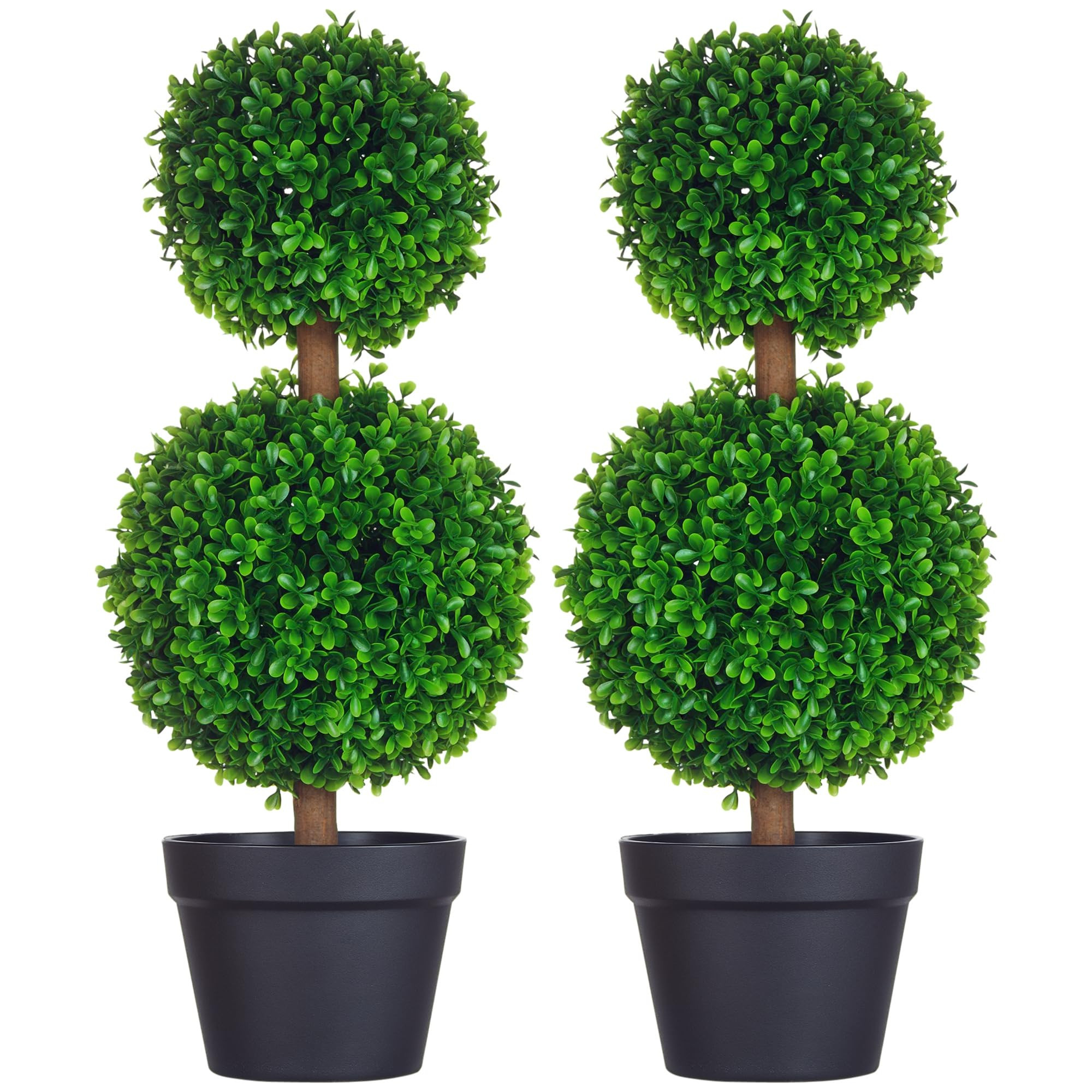 HOMCOM Set of 2 23.6" Artificial Ball Boxwood Topiary Trees with Pot, Indoor Outdoor Fake Plants ... | Amazon (US)