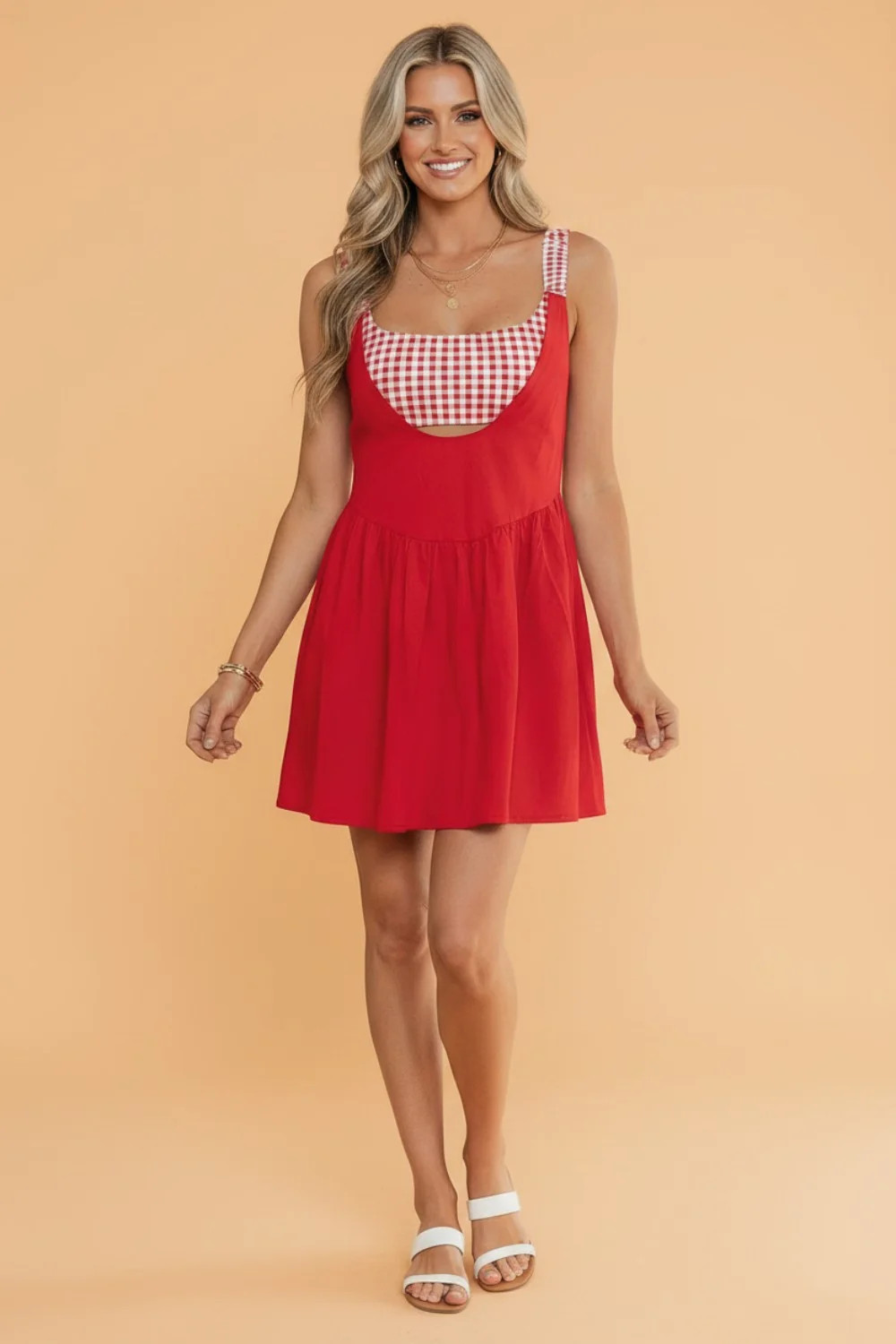 Gingham Patchwork Faux Two Piece Mini Dress | Shop.app