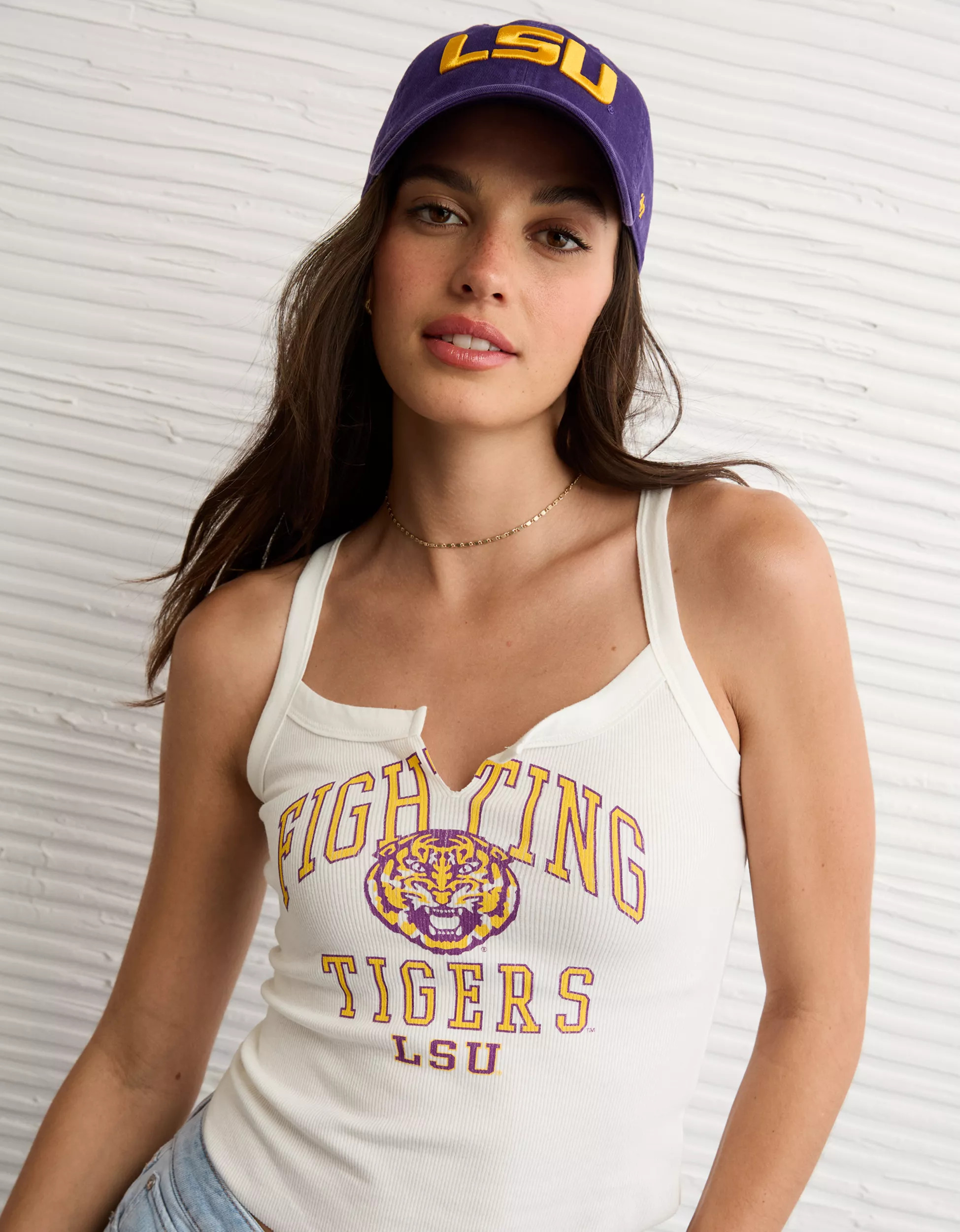 AE LSU Tigers Graphic Notch Neck Tank Top | American Eagle Outfitters (US & CA)