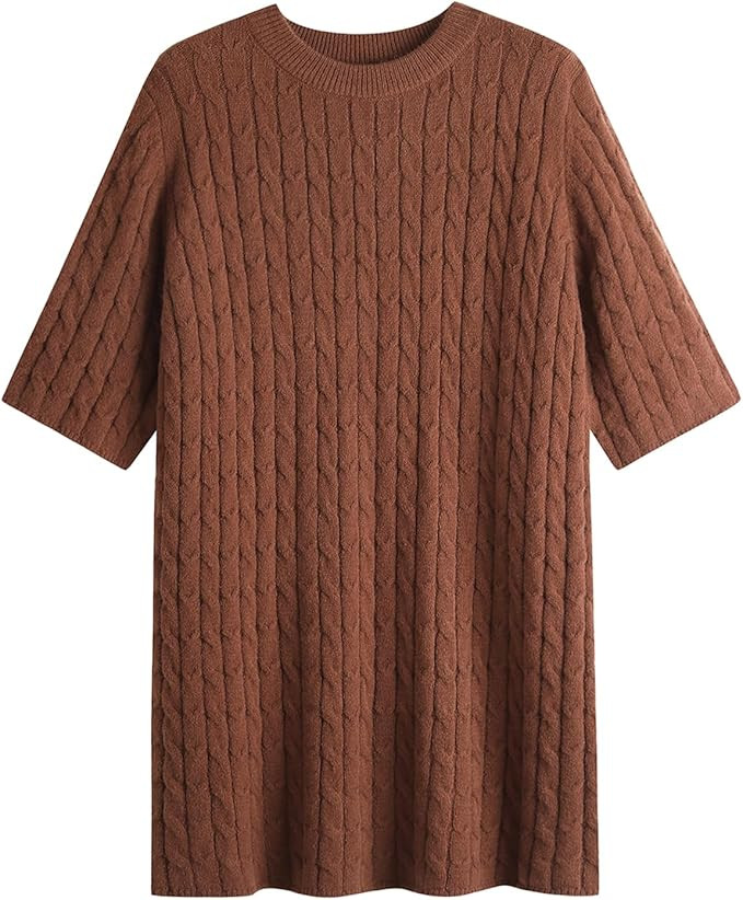 Women's Cable Knit Sweater Dress Crew Neck Short Sleeve Pullover Oversized Relaxed Fit Casual Pul... | Amazon (US)