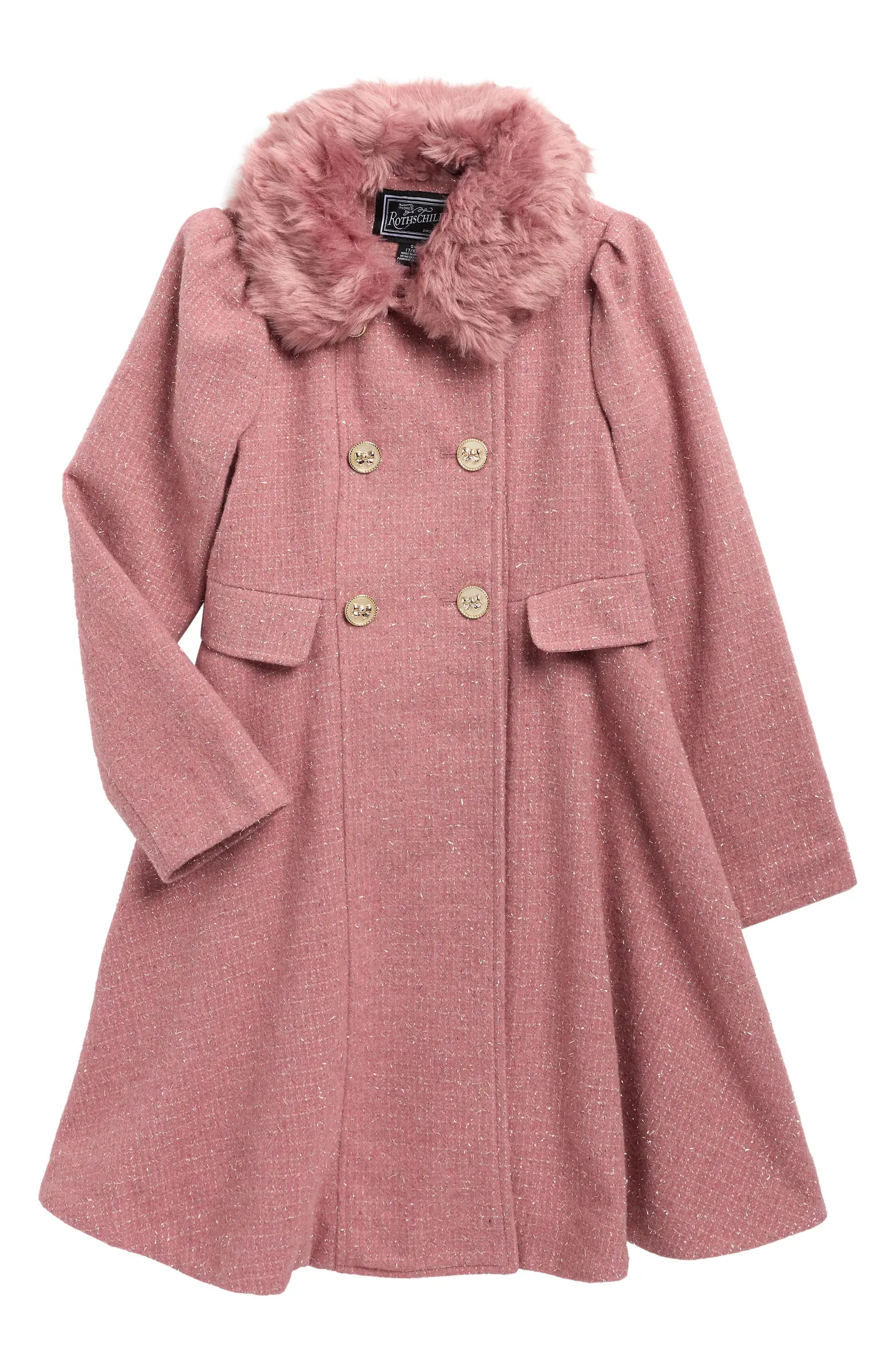 Rothschild Kids' Princess Faux Fur Collar Double Breasted Tweed Coat | Nordstromrack | Nordstrom Rack