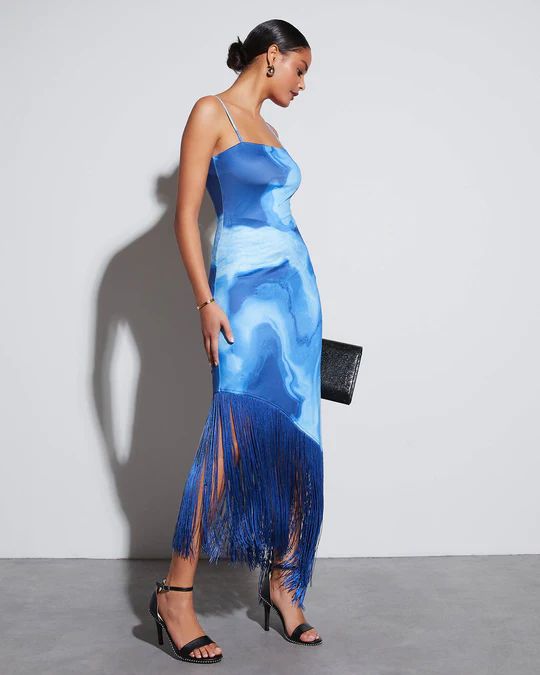 Mckenzie Asymmetrical Fringe Hem Midi Dress | VICI Collection