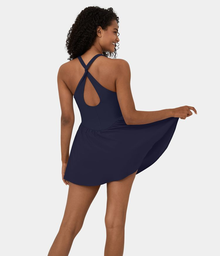 Women’s Breezeful™ Square Neck Backless Cut Out Crisscross Twisted Back 2-in-1 Side Pocket Co... | HALARA