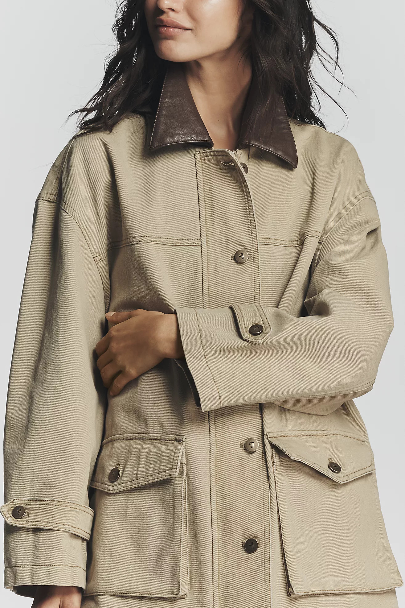 Pilcro Faux-Leather Collar Barn Jacket | Anthropologie (US)