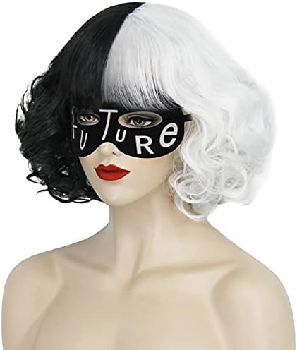 NICAT Cruella Deville Wig Cosplay Costumes with Future Mask Half Black and White Wig for Women Ha... | Amazon (US)