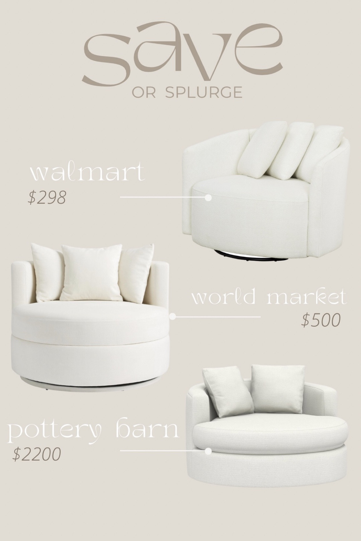 Save vs splurge accent chairs #boucle #chair #swivelchair #oversizedchair #homedecor #modernorganichome #bedroom #save #splurge #walmart #walmarthome #walmartfinds #aesthetichomedecor #neutralhomedecor 

#LTKFind #LTKhome #LTKsalealert
