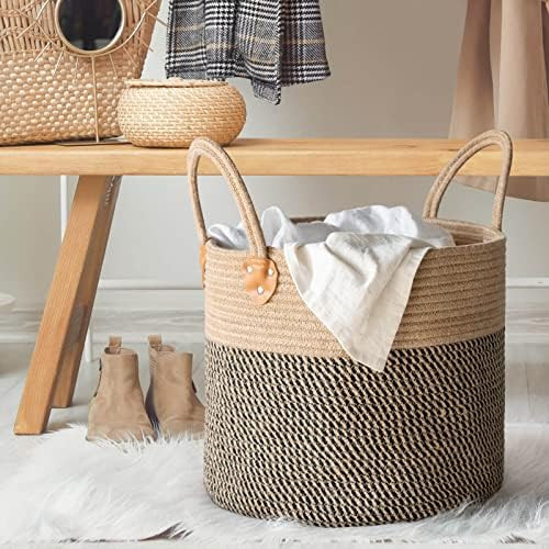 Amazon.com: CHICVITA Jute Woven Storage Basket With Handles, Wicker Floor Basket, Boho Decorative... | Amazon (US)