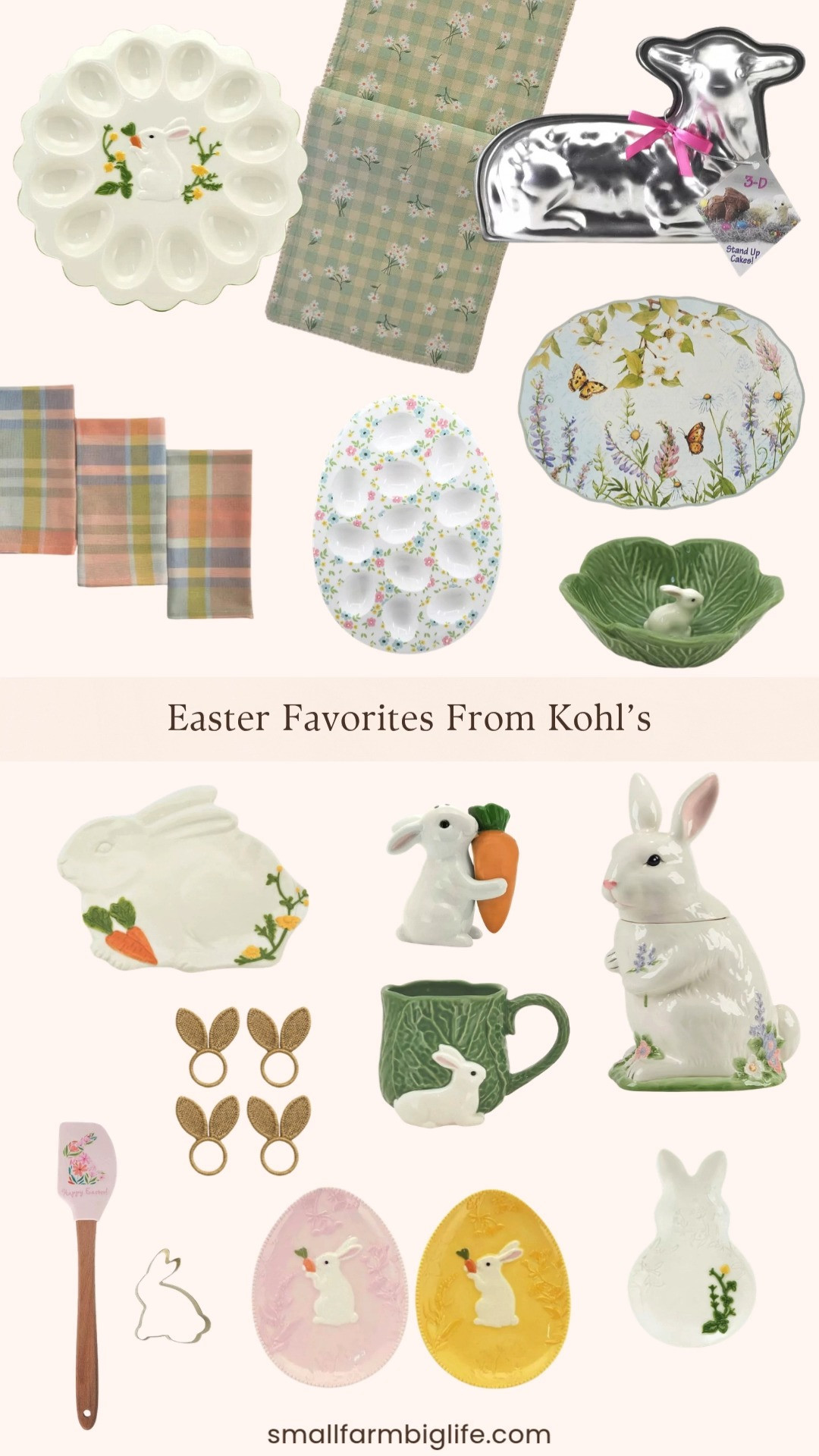 If you love setting a beautiful Easter table Kohl's has the most adorable finds right now and I rounded up all of my favorites 🐰🌸 We are talking a 3D bunny cookie jar, a spring lamb cake pan, bunny and carrot salad plates, a floral egg serving plate, an Easter meadow oval platter, a scallop egg plate, a figural bunny salad plate, a bunny and cabbage dip bowl, a bunny and cabbage mug, a bunny spoon rest, a bunny and carrot salt and pepper shaker set, burlap bunny ear napkin rings, spring plaid napkins, a daisy gingham table runner, and a bunny shaped cookie cutter and spatula set. Your Easter table is going to look so festive and put together and every single piece is so reasonably priced. Everything is linked. Happy shopping! 🛒🥕 

 #LTKSeasonal #LTKHome #LTKSaleAlert