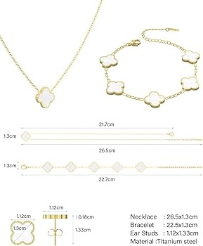Lucky Clover Sets Necklace 18K Gold Plated Pendant Earrings Bracelet for Women,With a Different S... | Amazon (US)