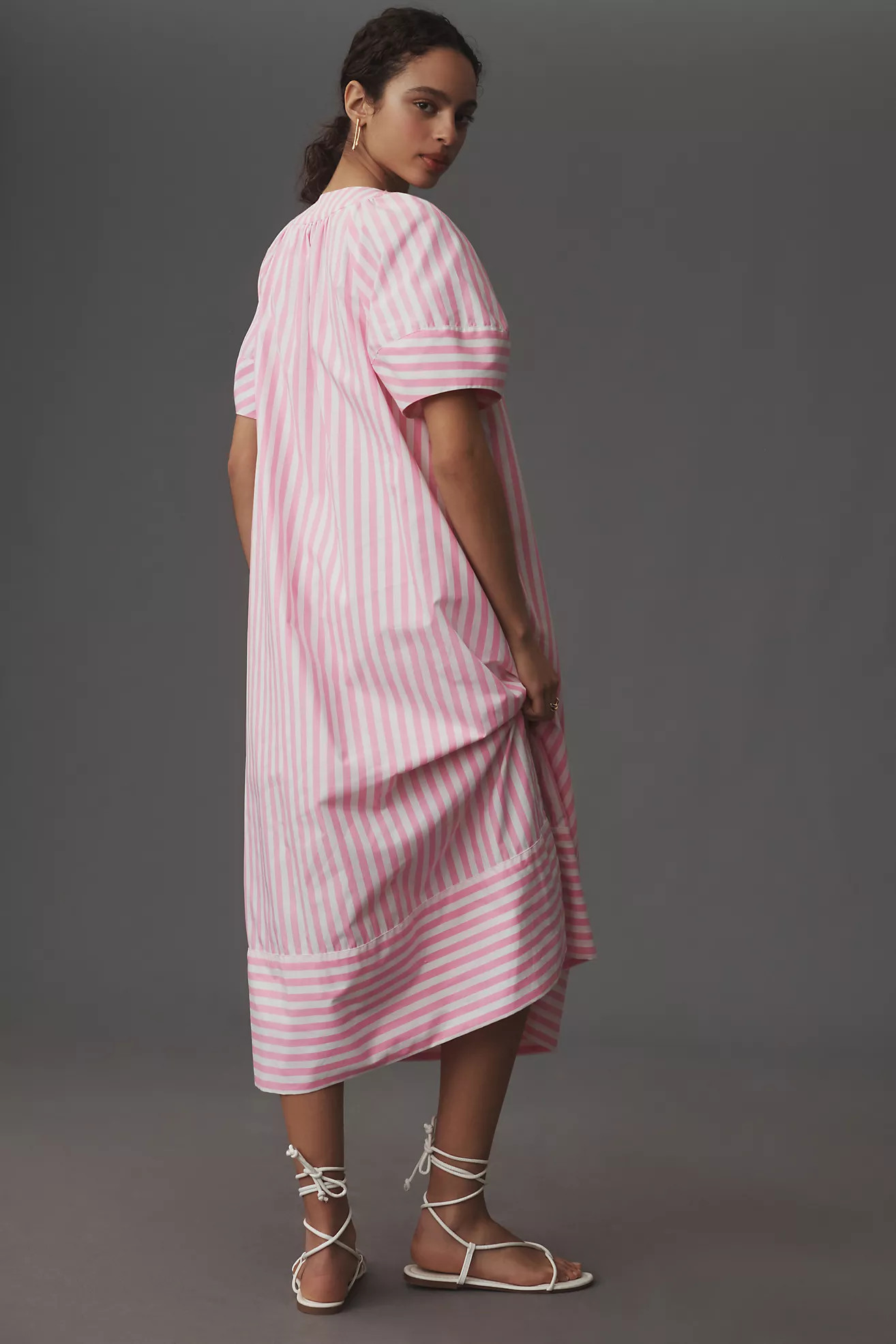 Maeve Puff-Sleeve V-Neck Midi Dress | Anthropologie (US)