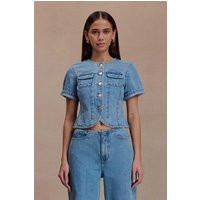 Marge Fitted Denim Short Sleeve Top / Classic Blue | MESHKI | XXS | MESHKI US