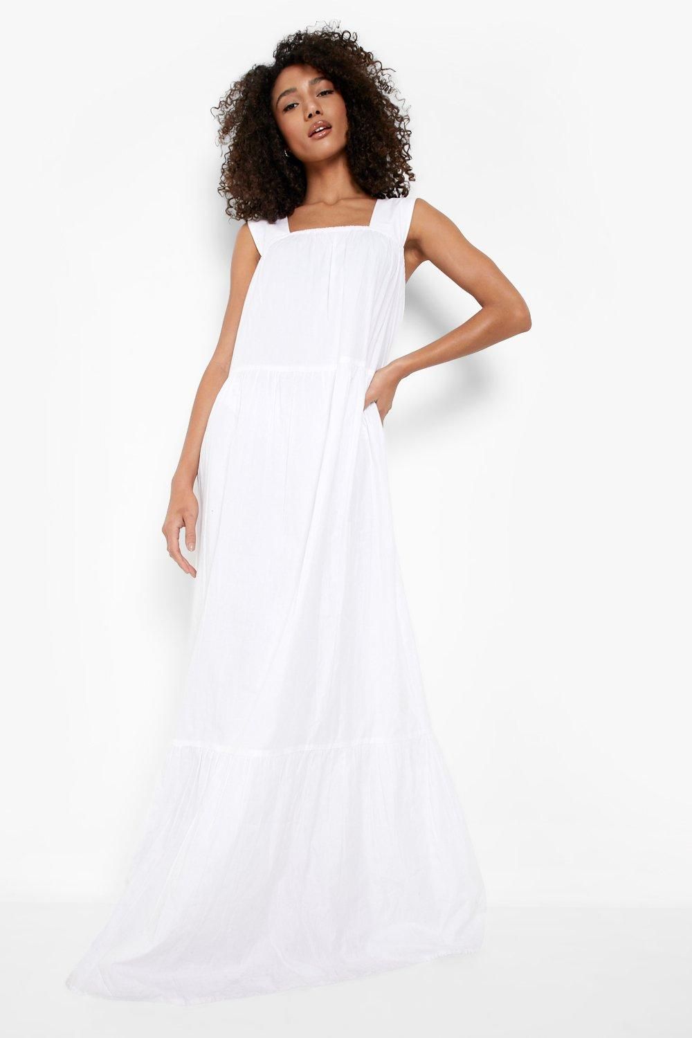 Womens Tall Cotton Wide Strap Maxi Dress - White - 8 | Boohoo.com (US & CA)