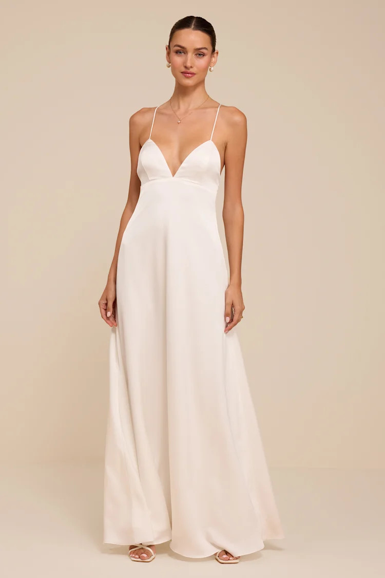 Lupita White Satin Tie-Back Maxi Dress | Lulus